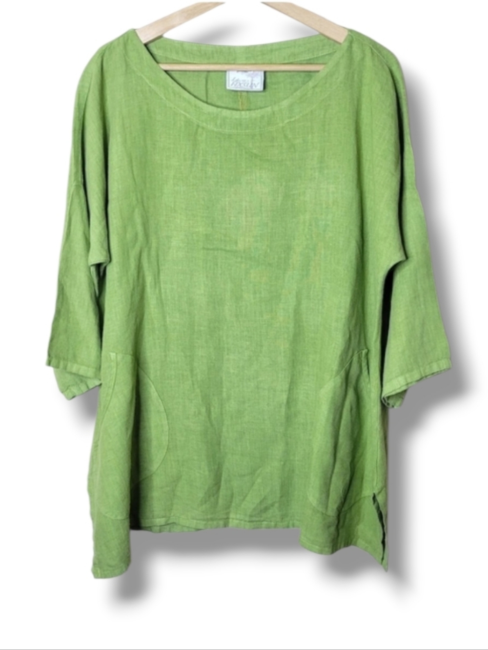 LA Fixsun Vintage 100% Linen Green Tunic Top Size S